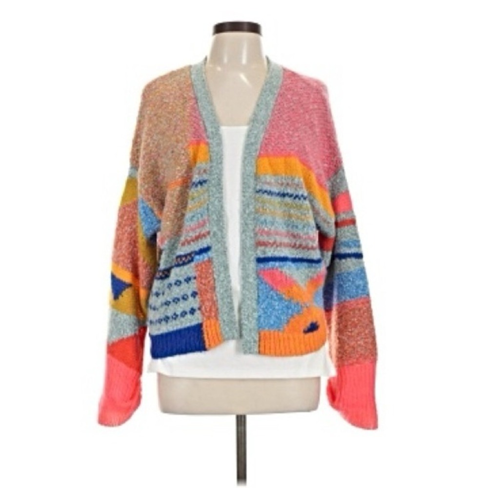Sincerely Jules Large Wool Blend Open Front Chunky Knit Patchwork Cardigan
